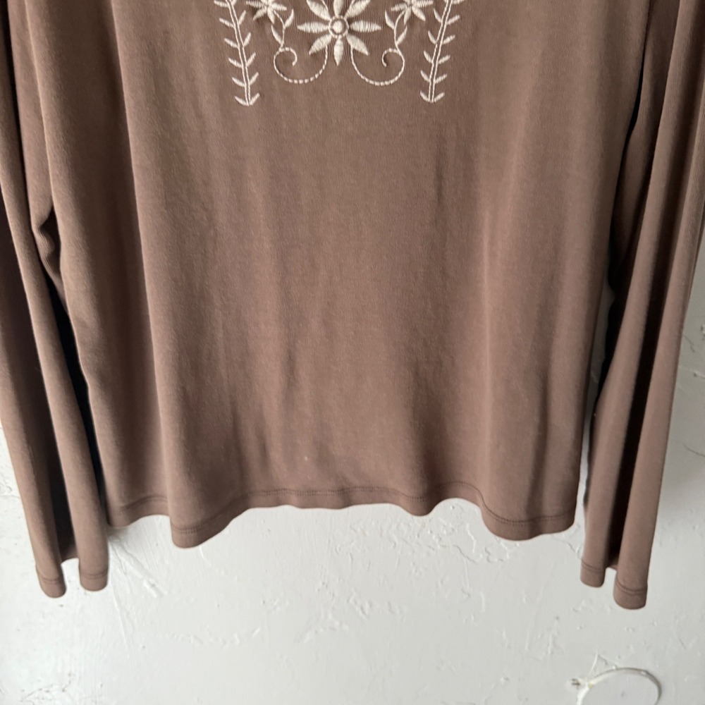 St Johns Bay Brown Long Sleeve Embroidered Boho Peasant Top Women's Large - Picture 5 of 9
